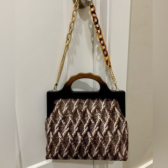 Handmade Genuine Hair-on Calf-hide Wooden Frame Top Handle Bag & 2 Strap Styles - Picture 2 of 16